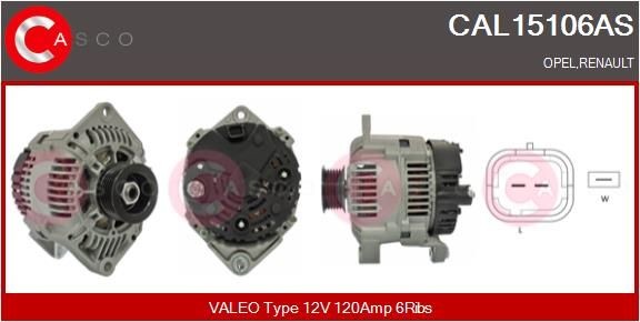 CASCO 12V, 120A, M8, CPA0173, Ø 55 mm, with integrated regulator Number of ribs: 6 Generator CAL15106AS buy