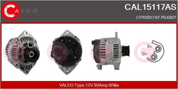 CASCO 12V, 80A, M8, CPA0094, Ø 55 mm, with integrated regulator Number of ribs: 6 Generator CAL15117AS buy