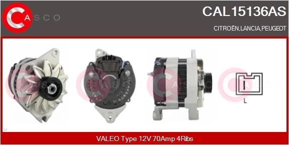 Alternator CASCO 12V, 70A, CPA0037, with integrated regulator - CAL15136AS