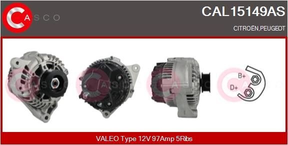 CASCO CAL15149AS Alternator 12V, 97A, M8, CPA0094, Ø 55 mm, with integrated regulator