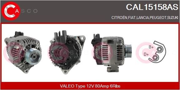 CASCO CAL15158AS Alternator 12V, 80A, CPA0094, Ø 63 mm, with integrated regulator
