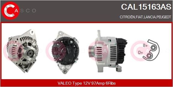 CAL15163AS CASCO Generator PEUGEOT 12V, 97A, CPA0094, with integrated regulator