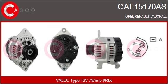 CASCO CAL15170AS Alternator 12V, 75A, CPA0096, Ø 55 mm, with integrated regulator