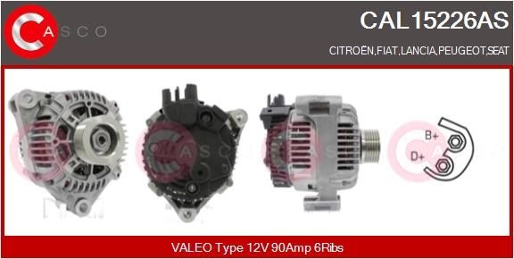 CASCO CAL15226AS Alternator 12V, 90A, M8, CPA0094, Ø 56 mm, with integrated regulator