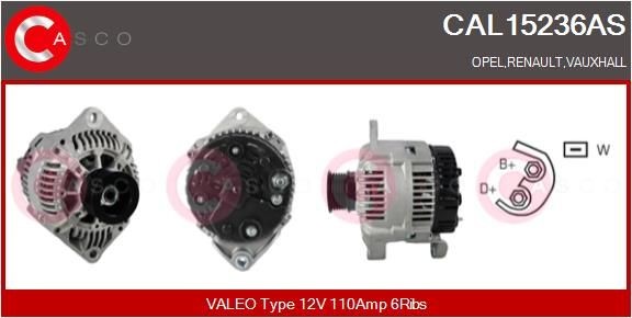 CASCO CAL15236AS Alternator 12V, 110A, CPA0096, Ø 55 mm, with integrated regulator