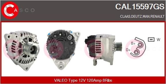 CASCO 12V, 120A, CPA0096 Rippenanzahl: 8 Lichtmaschine CAL15597GS kaufen