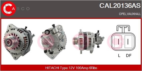 CASCO CAL20136AS Alternator 12V, 100A, CPA0205, Ø 60 mm, with integrated regulator