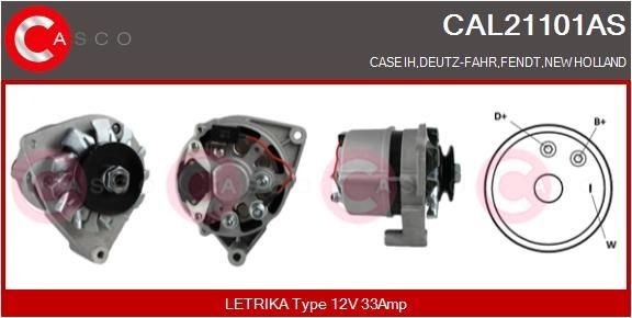 CASCO CAL21101AS Alternator 12V, 33A, M6, CPA0424, with integrated regulator