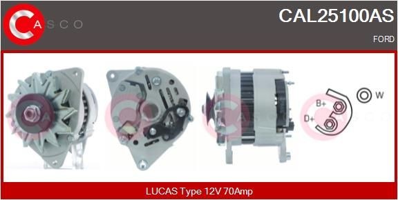 CAL25100AS CASCO Generator FORD 12V, 70A, CPA0097, with integrated regulator