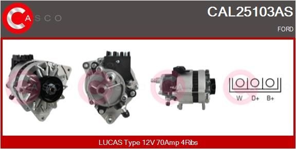 CASCO CAL25103AS Alternator 12V, 70A, CPA0112, with integrated regulator