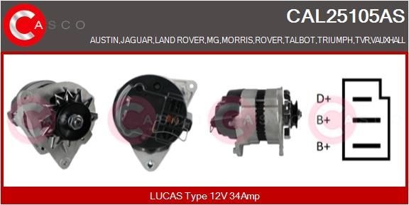 CAL25105AS CASCO Generator JAGUAR 12V, 34A, CPA0007, with integrated regulator