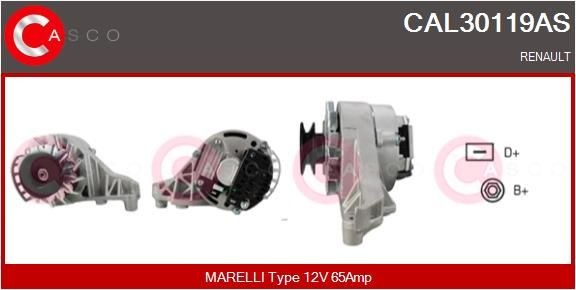 CAL30119AS CASCO Generator RENAULT 12V, 65A, CPA0090, with integrated regulator