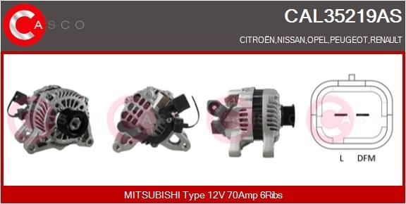 CAL35219AS CASCO Generator RENAULT 12V, 70A, CPA0196, Ø 49 mm, with integrated regulator
