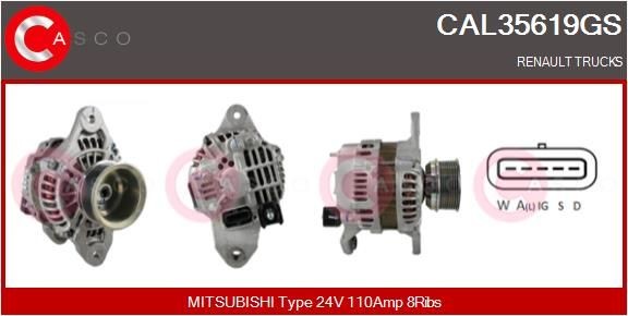CASCO 24V, 110A, M10, CPA0407, Ø 82 mm Number of ribs: 8 Generator CAL35619GS buy