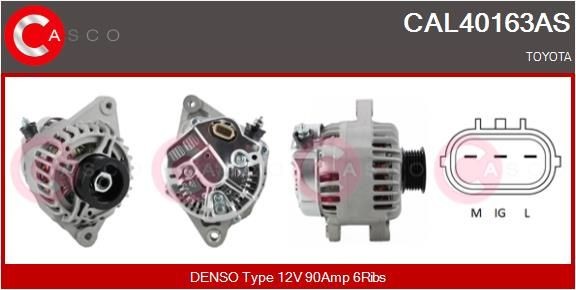 CASCO CAL40163AS Alternator 12V, 90A, M6, CPA0062, Ø 55 mm, with integrated regulator
