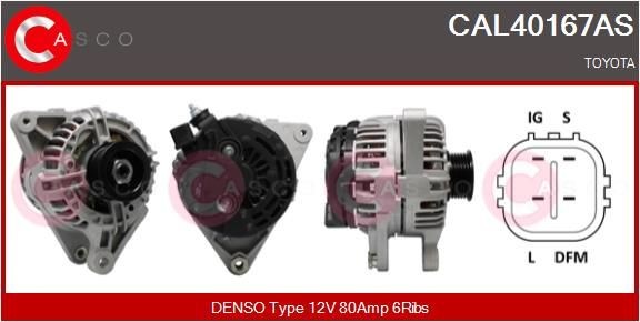 CASCO CAL40167AS Alternator 12V, 80A, CPA0194, Ø 55 mm, with integrated regulator