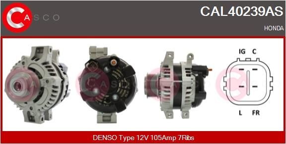 CASCO CAL40239AS Alternator 12V, 105A, B+ M8, M8, CPA0283, Ø 70 mm, with integrated regulator