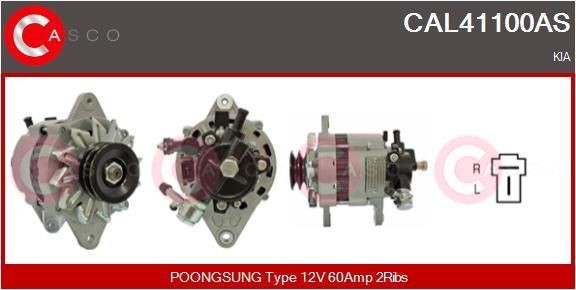 CASCO CAL41100AS Alternator 12V, 60A, M6, CPA0024, Ø 72 mm, with integrated regulator