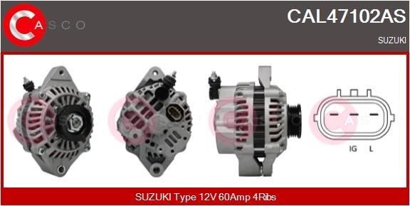 CAL47102AS CASCO Generator SUZUKI 12V, 60A, M6, CPA0168, Ø 55 mm, with integrated regulator