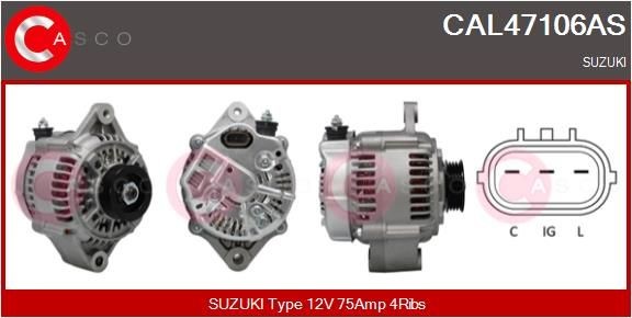 CAL47106AS CASCO Generator SUZUKI 12V, 75A, M6, CPA0310, Ø 55 mm
