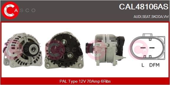 CAL48106AS CASCO Generator AUDI 12V, 70A, CPA0155, with integrated regulator