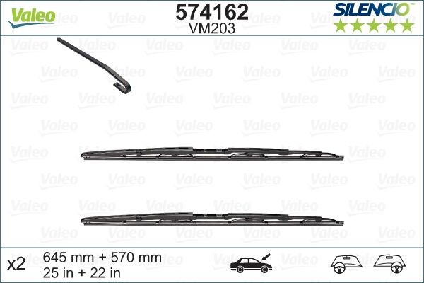 VALEO SILENCIO, SILENCIO CONVENTIONAL SET 574162 Wiper blade 645, 570 mm Front, Standard, for left-hand/right-hand drive vehicles