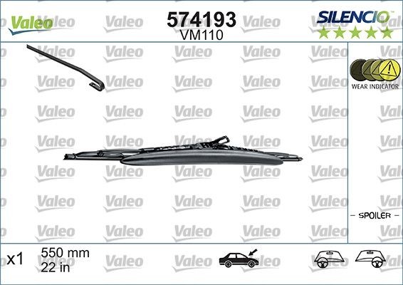 VALEO SILENCIO CONVENTIONAL SINGLE 574193 Wiper blade 550 mm Front, Standard, with spoiler, for left-hand/right-hand drive vehicles, 22 Inch
