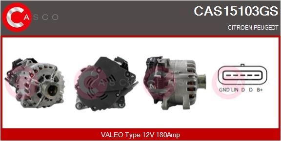 CASCO CAS15103GS Alternator 12V, 180A, M8 B+, CPA0078, Ø 52 mm, with integrated regulator