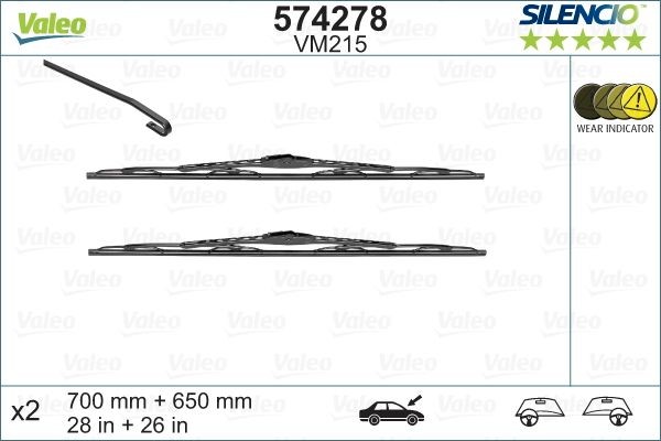 VALEO SILENCIO PERFORMANCE, SILENCIO CONVENTIONAL SET 574278 Wiper blade 700, 650 mm Front, Standard, for left-hand/right-hand drive vehicles