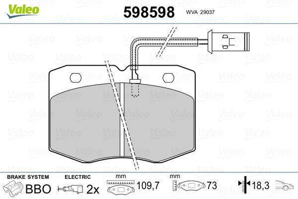 VALEO 598598 Brake pad set Front Axle, incl. wear warning contact, without anti-squeak plate