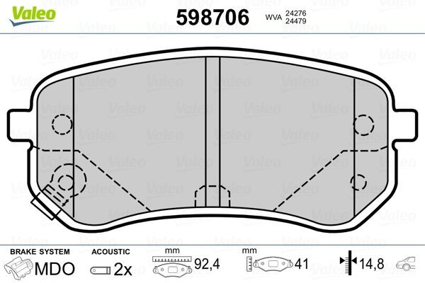 VALEO 598706 Brake pad set Rear Axle, incl. wear warning contact, with anti-squeak plate