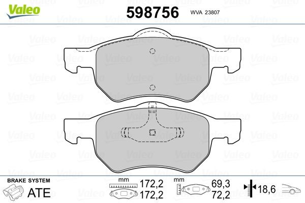 VALEO 598756 Brake pad set Front Axle, excl. wear warning contact, with anti-squeak plate