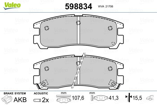 VALEO 598834 Brake pad set Rear Axle, incl. wear warning contact, without anti-squeak plate