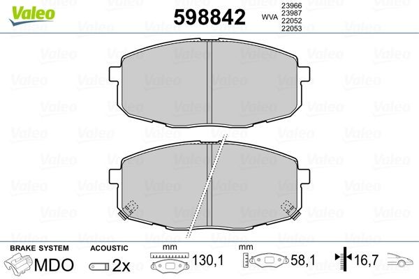 VALEO 598842 Brake pad set Front Axle, incl. wear warning contact, without anti-squeak plate