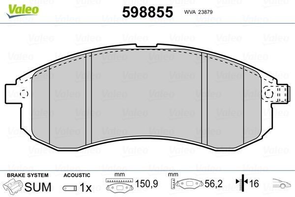 VALEO 598855 Brake pad set Front Axle, incl. wear warning contact, without anti-squeak plate