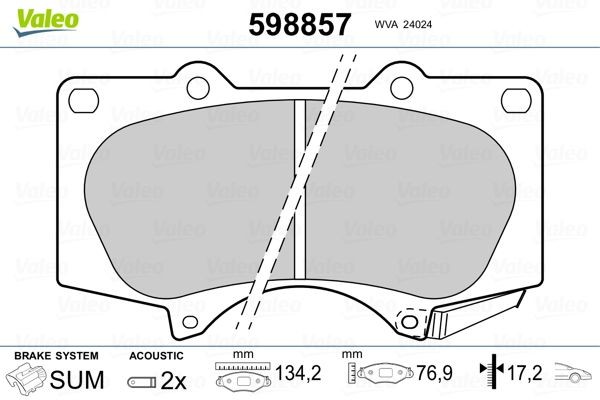 Lexus RX Brake pad set VALEO 598857 cheap