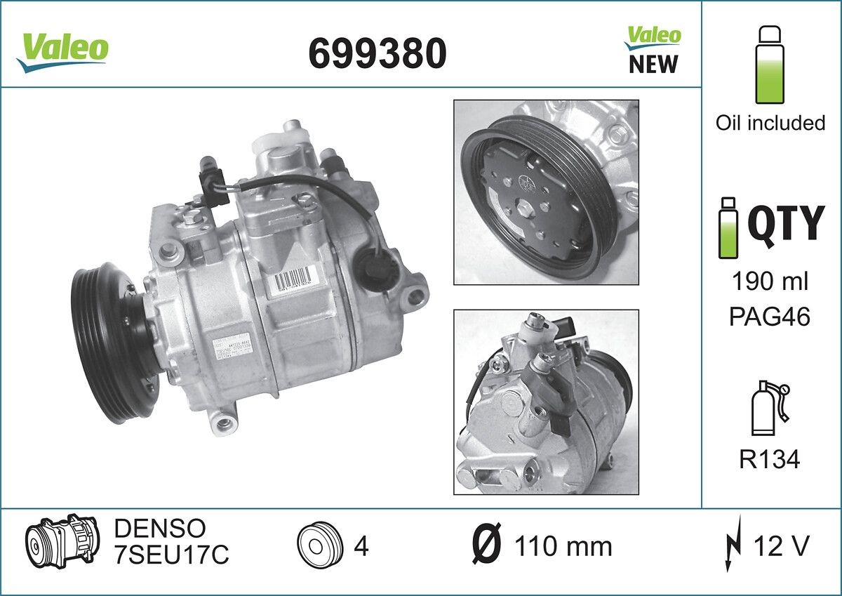 VALEO NEW ORIGINAL PART 699380 Air conditioning compressor 4B0 260 805 M