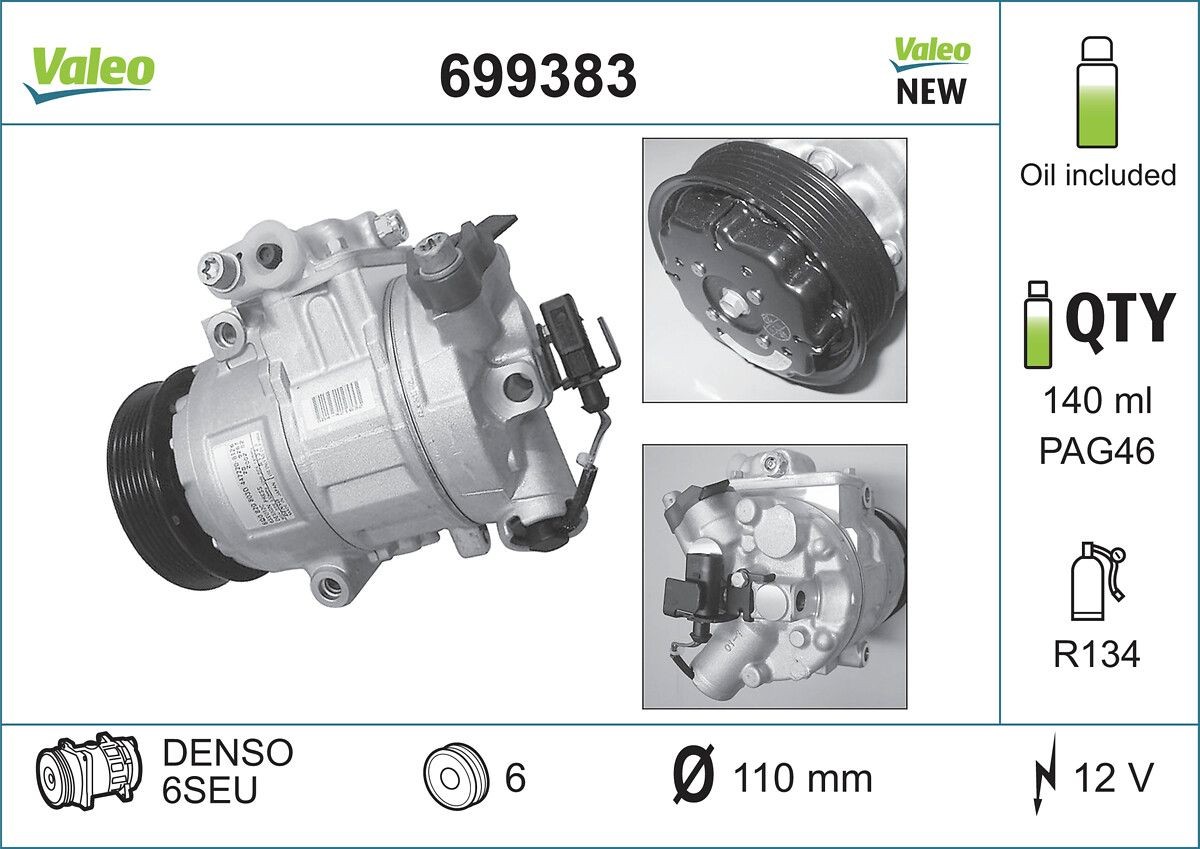 VALEO NEW ORIGINAL PART 699383 Air conditioning compressor 6Q0 820 808 C
