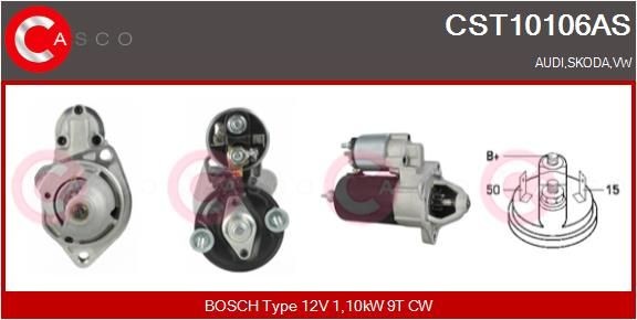CASCO CST10106AS Starter motor 12V, 1,10kW, Number of Teeth: 9, CPS0063, M8, Ø 82 mm