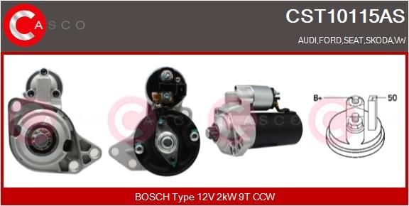 Starter CASCO 12V, 2kW, Number of Teeth: 9, CPS0005, M8, Ø 76 mm - CST10115AS