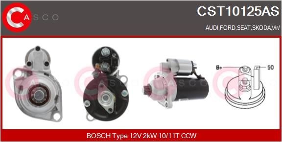 CASCO CST10125AS Starter motor 12V, 2kW, Number of Teeth: 10, 11, CPS0005, M8, Ø 76 mm
