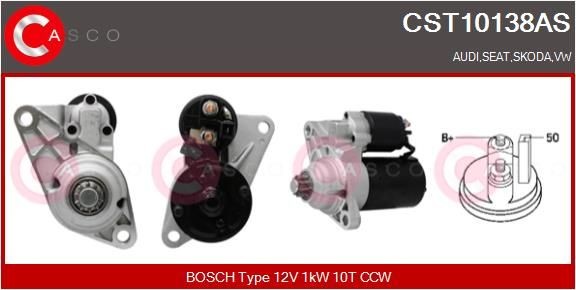 CASCO CST10138AS Starter motor 12V, 1kW, Number of Teeth: 10, CPS0005, M8, Ø 76 mm