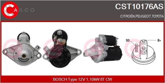 CST10176AS CASCO Starter TOYOTA 12V, 1,10kW, Number of Teeth: 8, CPS0067, M8, Ø 74 mm