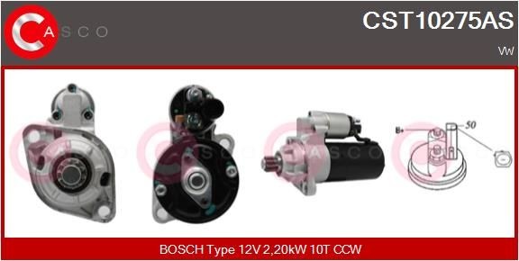 CASCO CST10275AS Starter motor 12V, 2,20kW, Number of Teeth: 10, CPS0132, M8, Ø 76 mm