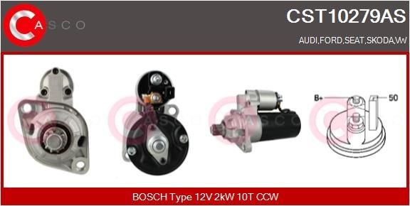 CASCO CST10279AS Starter motor 12V, 2kW, Number of Teeth: 10, CPS0005, M8, Ø 76 mm