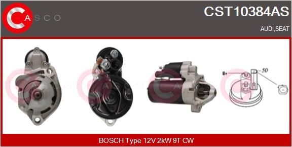CASCO CST10384AS Starter motor 12V, 2kW, Number of Teeth: 9, CPS0132, M8, Ø 82 mm