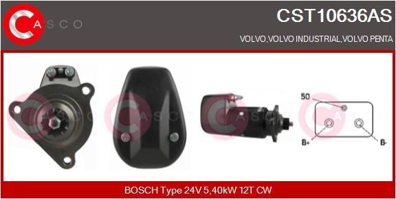 CASCO CST10636AS Starter motor 24V, 5,40kW, Number of Teeth: 12, CPS0016, Ø 92 mm