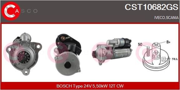CST10682GS CASCO Starter IVECO 24V, 5,50kW, Number of Teeth: 12, CPS0136, M10, Ø 92 mm