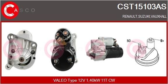 CST15103AS CASCO Starter RENAULT 12V, 1,40kW, Number of Teeth: 11, CPS0078, M8, Ø 65 mm
