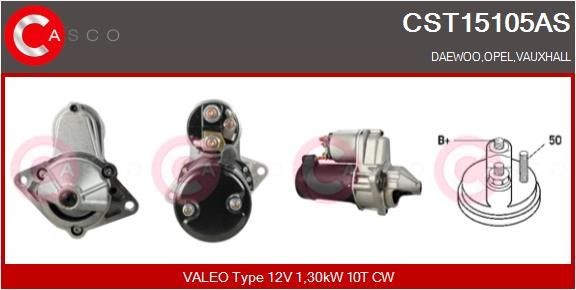 CASCO CST15105AS Starter motor 12V, 1,30kW, Number of Teeth: 10, 9, CPS0066, M8, Ø 68 mm